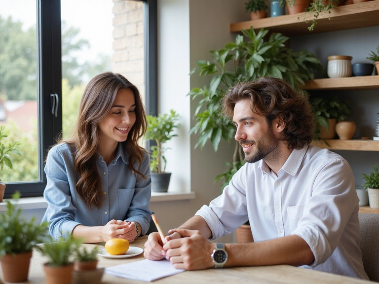 Nutrizionista che interagisce con un cliente in un ambiente accogliente